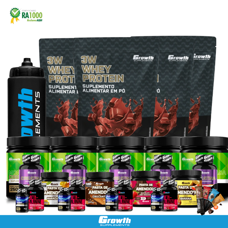 COMBO SUPER MASTER - 5 Wheys 1kg + 5 Creatinas + 1 Garrafa Black + 5 Creatina Monohidratada + 4 Beta Alanine + 4 Power