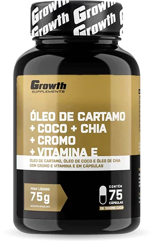 ÓLEO DE CÁRTAMO + COCO + CHIA + CROMO + VIT. E (75 CAPS) - GROWTH SUPPLEMENTS