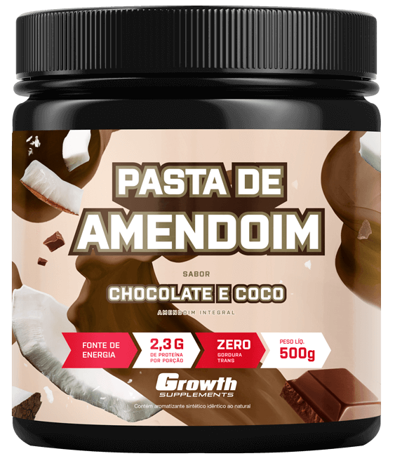 PASTA DE AMENDOIM SABOR CHOCOLATE E COCO 500G - GROWTH SUPPLEMENTS